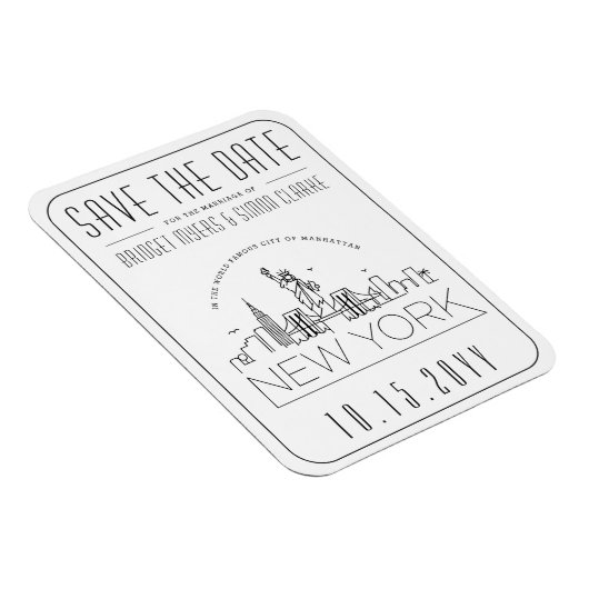 ニューヨーク結婚の様式化されたスカイライン日付を保存 マグネット (右側)