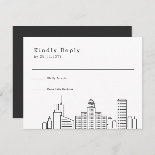 ニューヨーク結婚バッファロー |スタイル化されたスカイラインRSVP 出欠カード (正面/裏面)