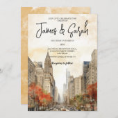 ニューヨーク結婚ランドスケープ招待状 招待状 (正面/裏面)