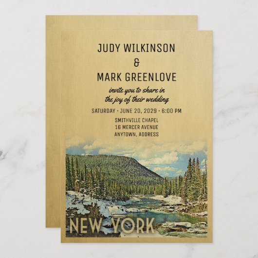 ニューヨーク結婚式招待状ヴィンテージ自然 招待状 (正面/裏面)