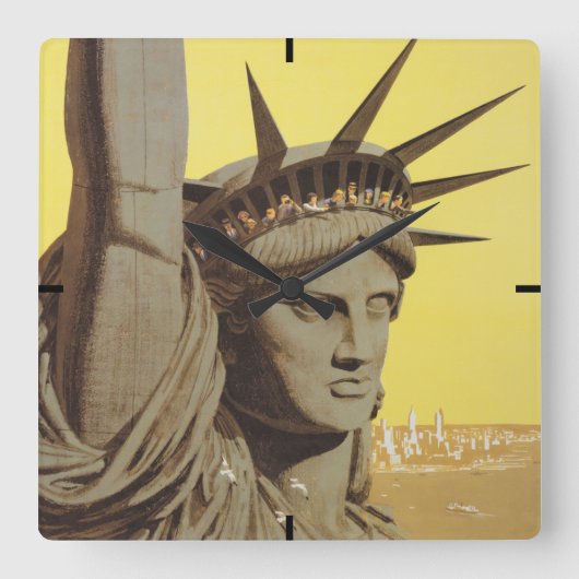 ニューヨーク航空ラインの統一された旅行ポスター スクエア壁時計 (正面)