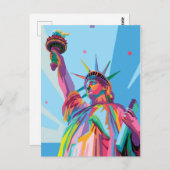 ニューヨーク芸術の自由のカラフル女神ポップ・アートの像 ポストカード (正面/裏面)