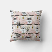 ニューヨーク香水ボトル金ゴールド&赤面ピンクローズ クッション (裏面)