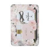 ニューヨーク香水ボトル金ゴールド&赤面ピンクローズ バスマット (正面縦)