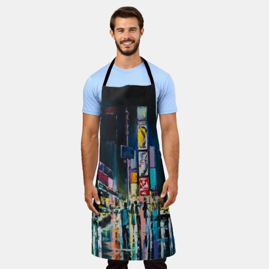 「ニューヨーク」の油絵、ニューヨークの夜景。 エプロン (着用した状態)