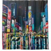 「ニューヨーク」の油絵、ニューヨークの夜景。 シャワーカーテン (正面)