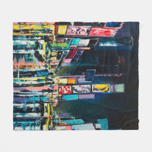 「ニューヨーク」の油絵、ニューヨークの夜景。 フリースブランケット (正面(横))