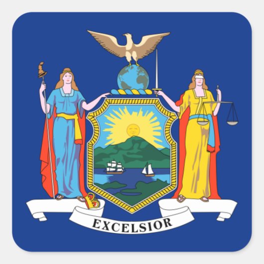 ニューヨーク：エンパイア州、ホームビッグアップル国旗 スクエアシール (正面)