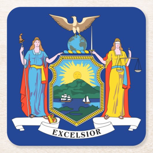 ニューヨーク：エンパイア州、ホームビッグアップル国旗 スクエアペーパーコースター (正面)