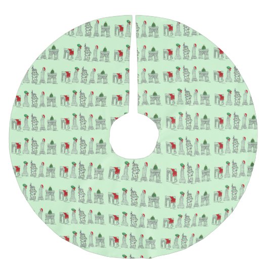 ニューヨーク・クリスマスNYCランドマークス建築 ブラッシュドポリエステルツリースカート (正面)