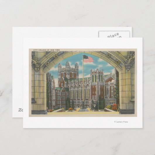 ニューヨーク – シティカレッジビューオブフラッグ ポストカード (正面/裏面)