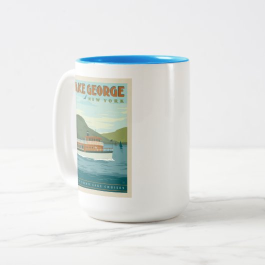ニューヨーク,ジョージ湖 | ヴィンテージ船 ツートーンマグカップ (正面左)