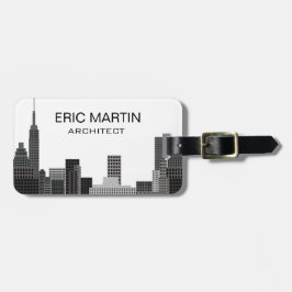 ニューヨーク スカイライン グレー モダン 個人名入れ ラゲッジタグ