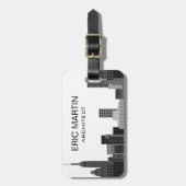 ニューヨーク スカイライン グレー モダン 個人名入れ ラゲッジタグ (正面縦)