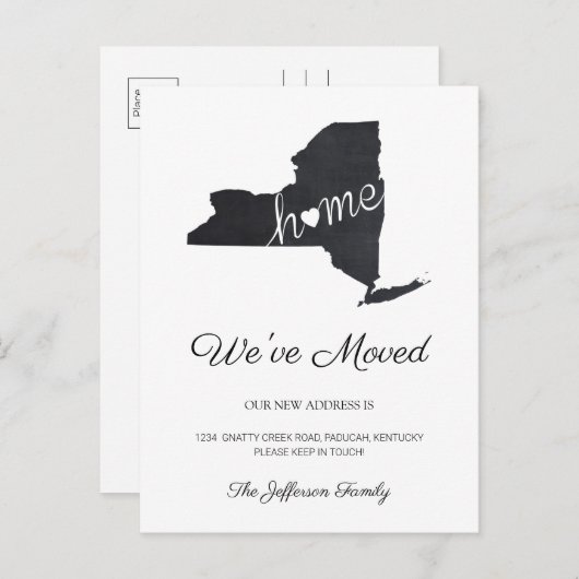 ニューヨーク・チャルクボード・州の地図引っ越しはがき 案内ポストカード (正面/裏面)