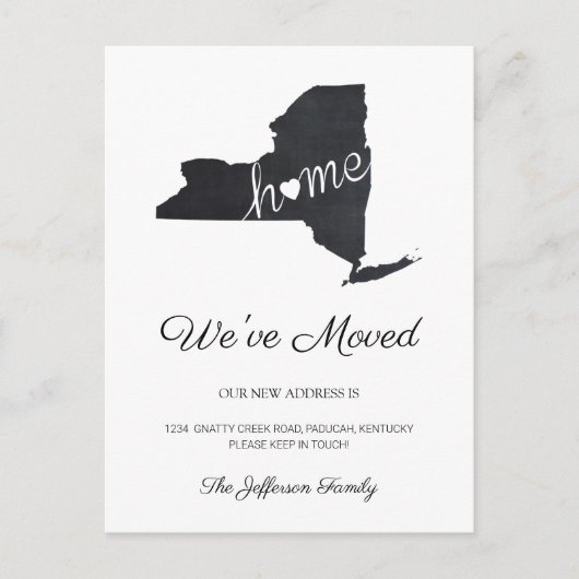 ニューヨーク・チャルクボード・州の地図引っ越しはがき 案内ポストカード (正面)