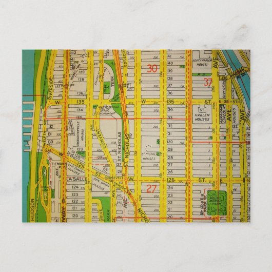 ニューヨーク・ハーレムヴィンテージマップ ポストカード (正面)
