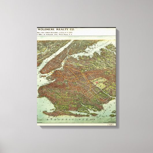ニューヨーク，ブルックリンの空中風景（1908年） キャンバスプリント (正面)