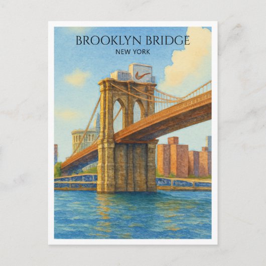 ニューヨーク ブルックリン橋 水彩画 旅行 ポストカード (正面)