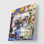 ニューヨーク·ホットドッグ·ゴッド スクエア壁時計 (傾斜)