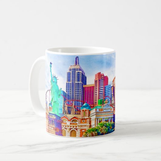 ニューヨーク、ラスベガスの水彩画のニューヨーク コーヒーマグカップ (正面左)