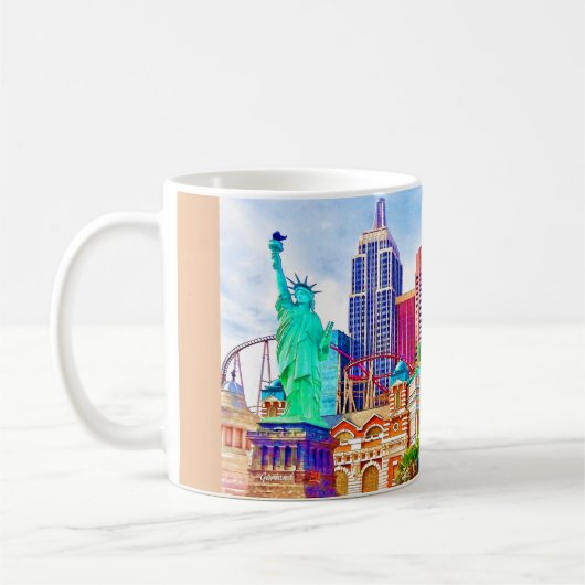ニューヨーク、ラスベガスの水彩画のニューヨーク コーヒーマグカップ (左)