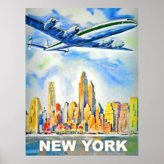 ニューヨーク、ヴィンテージ航空旅行 ポスター (正面)