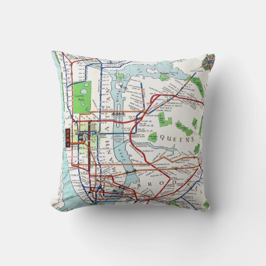 ニューヨーク: 地下鉄Map 1940年 クッション (正面)
