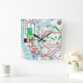 ニューヨーク: 地下鉄Map 1940年 スクエア壁時計 (ホーム)