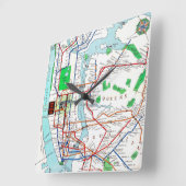 ニューヨーク: 地下鉄Map 1940年 スクエア壁時計 (傾斜)