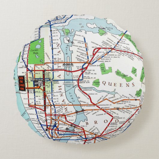 ニューヨーク: 地下鉄Map 1940年 ラウンドクッション (正面)