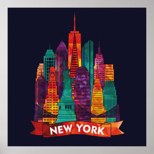 ニューヨーク – 有名なランドマークへの旅行 ポスター (正面)