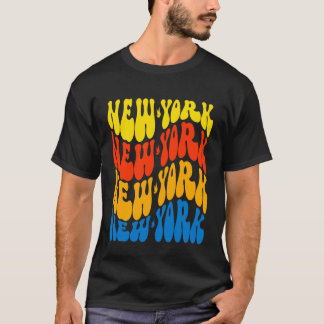 ニューヨーク 波状 テキスト 愛国 デザイン Tシャツ