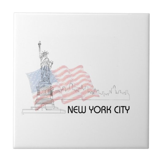 ニューヨーク – 自由の女神アメリカ国旗 タイル (正面)