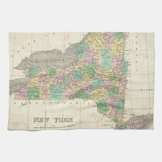 ニューヨーク(1827年)のヴィンテージの地図 キッチンタオル (横)