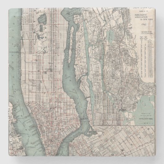 ニューヨーク(1897年)のヴィンテージの地図 ストーンコースター (正面)
