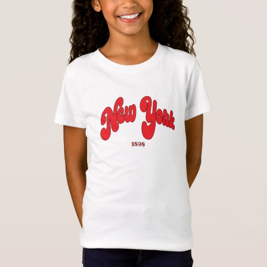 ニューヨーク 1898 赤ロゴ タイポグラフィー 白 Tシャツ (正面)