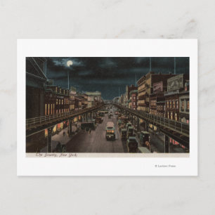 ニューヨーク、NY - Bowery -夜場面 ポストカード