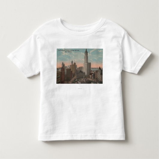 ニューヨーク、NY - Woolworthの建物および市役所 トドラーTシャツ (正面)