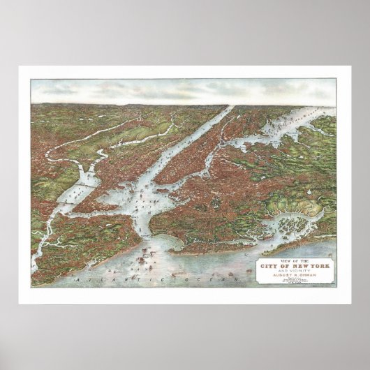 ニューヨークNYパノラママップ – 1907 ポスター (正面)