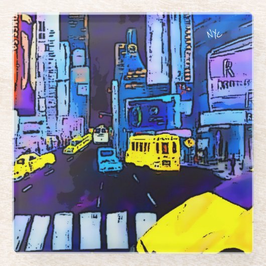 ニューヨークNYCオリジナルアートタイムズスクエア ガラスコースター (正面)