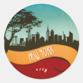 ニューヨークNYCシティスカイラインレトロヴィンテージシール ラウンドシール (正面)