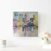 ニューヨークNYCスカイラインシティスケープオリジナルのアートワーク スクエア壁時計 (ホーム)