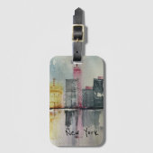 ニューヨークNYCスカイラインシティスケープオリジナルのアートワーク ラゲッジタグ (正面縦)