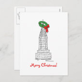 ニューヨークNYCメリークリスマス超高層ビルリース シーズンポストカード (正面/裏面)
