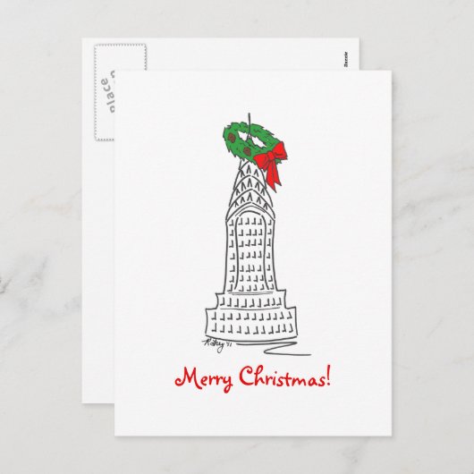 ニューヨークNYCメリークリスマス超高層ビルリース シーズンポストカード (正面/裏面)