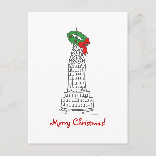 ニューヨークNYCメリークリスマス超高層ビルリース シーズンポストカード (正面)