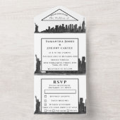 ニューヨークRSVP水彩画モダン色結婚黒 オールインワン招待状 (内側)