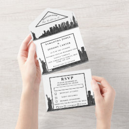 ニューヨークRSVP水彩画モダン色結婚黒 オールインワン招待状