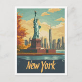 ニューヨークUSAアートヴィンテージトラベルイラストレーション ポストカード (正面)